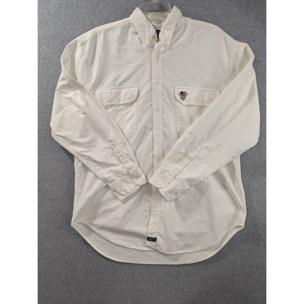 American Eagle Shirt Mens SZ L White Casual Button Up Made in USA 100% Cotton